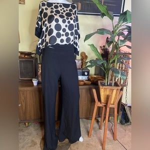 Ladies wide leg open slit Palazzo embroidered high waisted contemporary pant